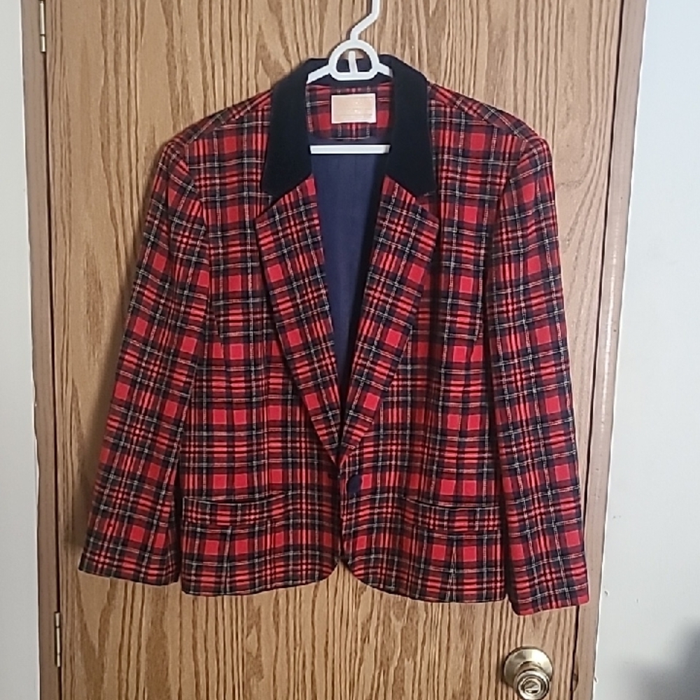 Pendleton Red and Blue Plaid Blazer with Blue Collar